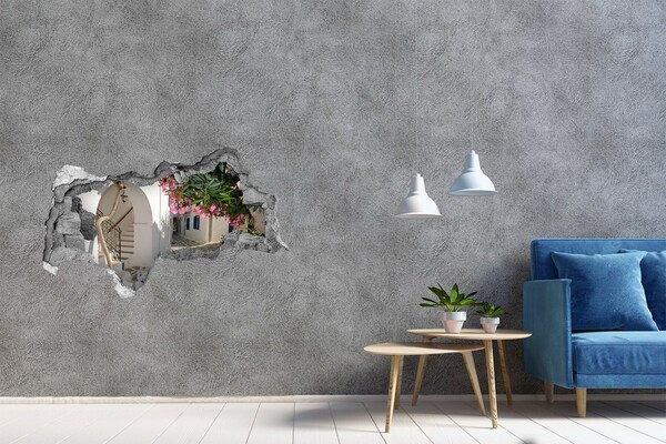 Vinilo adhesivo boquete en la pared rota Una calle encantadora en Grecia
