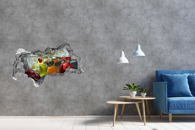 Vinilo efecto 3d pared rota irregular Cascada de frutas