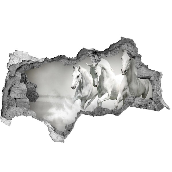 Fotomural autoadhesivo efecto agujero 3d Caballos blancos al galope