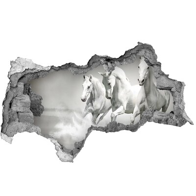 Fotomural autoadhesivo efecto agujero 3d Caballos blancos al galope