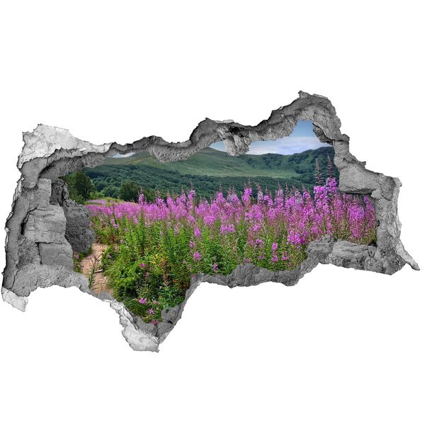 Pegatina decorativa agujero en la pared 3d Paisaje floral en las montañas