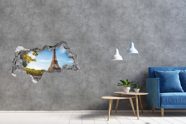 Vinilo adhesivo boquete en la pared rota La Torre Eiffel en París