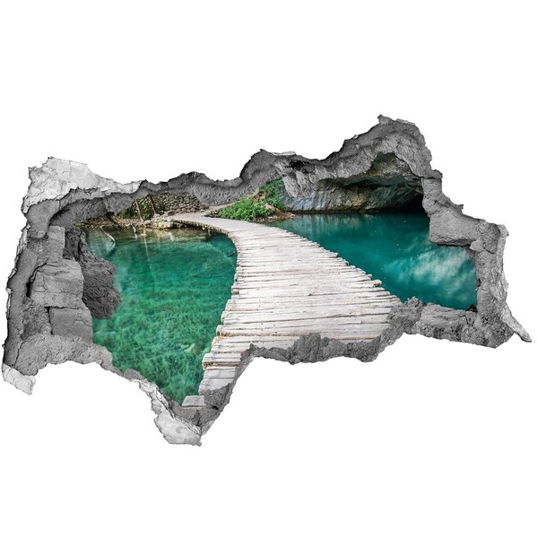 Vinilo adhesivo boquete en la pared rota Misterioso puente sobre aguas turquesas