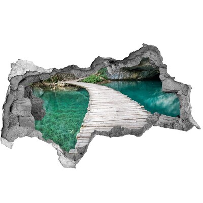 Vinilo adhesivo boquete en la pared rota Misterioso puente sobre aguas turquesas