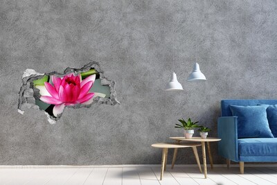 Fotomural autoadhesivo efecto agujero 3d Flor de loto en un agujero en la pared.