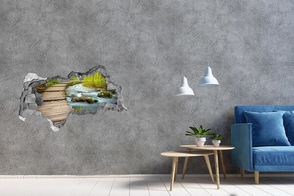 Fotomural autoadhesivo efecto agujero 3d Un arroyo en el bosque