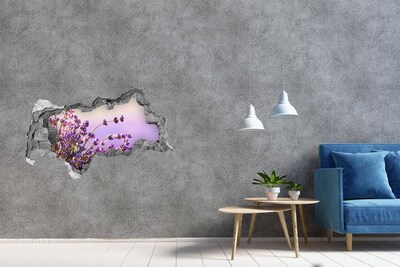 Fotomural autoadhesivo efecto agujero 3d Flores de lavanda a la luz de la mañana.