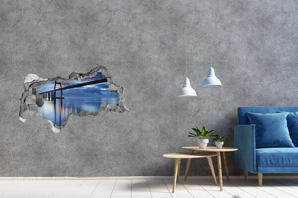 Fototapeta dziura na ścianę 3d Most nad wodą w nocnej scenerii