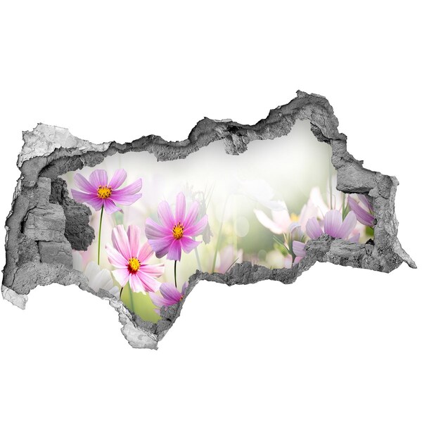 Pegatina decorativa agujero en la pared 3d Un paraíso de flores detrás del muro.