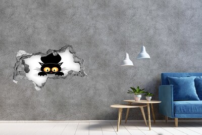 Pegatina decorativa agujero en la pared 3d El gato y el ratón en el agujero