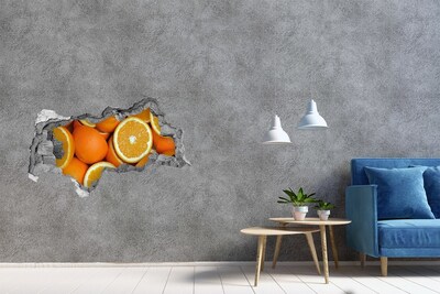 Pegatina decorativa agujero en la pared 3d Naranjas frescas en un agujero en la pared