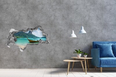 Fotomural autoadhesivo efecto agujero 3d Playa paradisíaca con barco