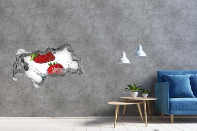 Pegatina decorativa agujero en la pared 3d Fresas jugosas en agua