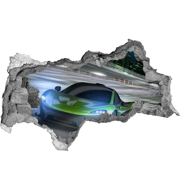 Fotomural autoadhesivo efecto agujero 3d Coche deportivo en acción
