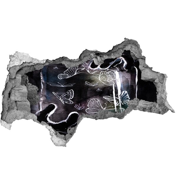 Vinilo efecto 3d pared rota irregular Mariposas en un espacio mágico