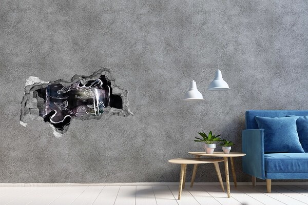 Vinilo efecto 3d pared rota irregular Mariposas en un espacio mágico
