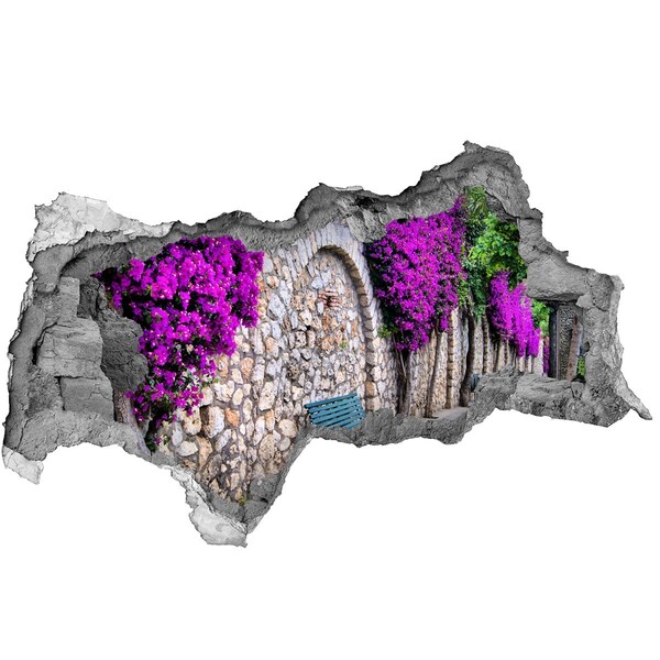 Fotomural autoadhesivo efecto agujero 3d Callejón de flores en el muro de piedra