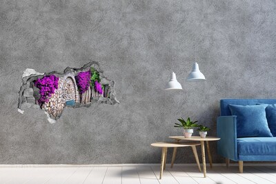 Fotomural autoadhesivo efecto agujero 3d Callejón de flores en el muro de piedra