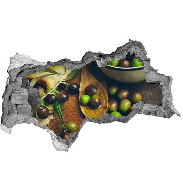Fotomural autoadhesivo efecto agujero 3d Aceitunas en la cocina