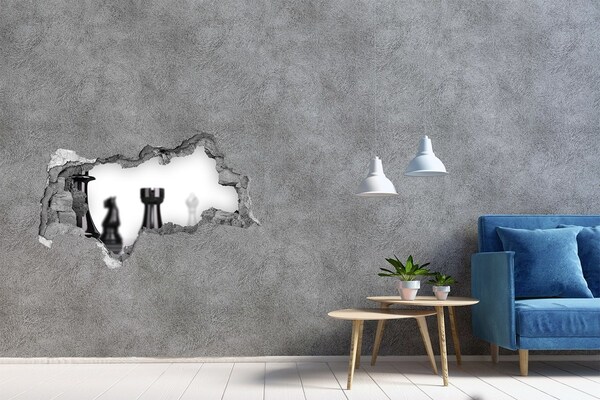 Vinilo adhesivo boquete en la pared rota Jugando al ajedrez a través de un agujero en la pared