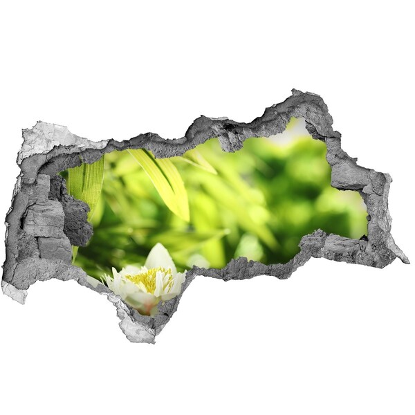 Fotomural autoadhesivo efecto agujero 3d Una flor en un jardín verde.