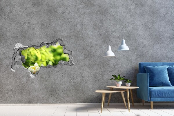 Fotomural autoadhesivo efecto agujero 3d Una flor en un jardín verde.