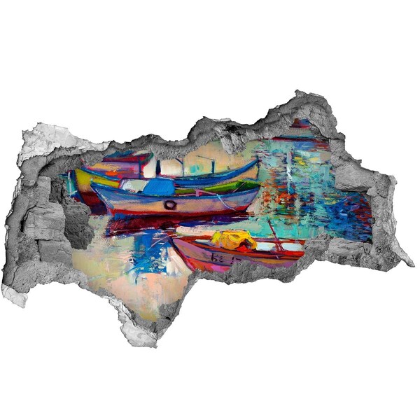 Pegatina decorativa agujero en la pared 3d Barcos pintorescos en el agua