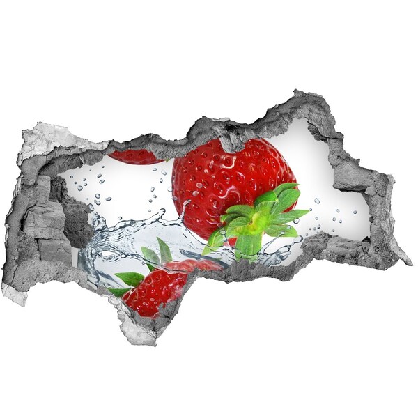 Naklejka 3D dziura na ścianę Soczyste truskawki w wodnej eksplozji