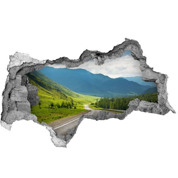 Fotomural autoadhesivo efecto agujero 3d Un camino pintoresco en las montañas.