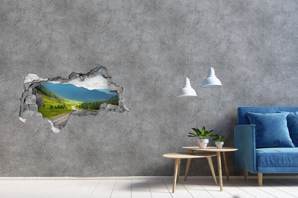 Fotomural autoadhesivo efecto agujero 3d Un camino pintoresco en las montañas.