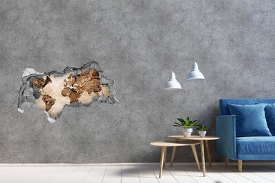 Fotomural autoadhesivo efecto agujero 3d Una pared dañada con un mapa del mundo.