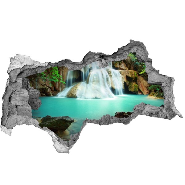 Pegatina decorativa agujero en la pared 3d Una cascada en un paraíso tropical.