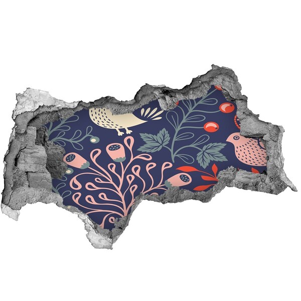Pegatina decorativa agujero en la pared 3d Patrón floral con búhos