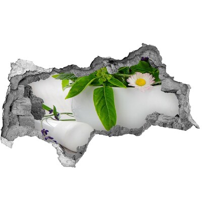 Fotomural autoadhesivo efecto agujero 3d Vegetación verde en el muro dañado