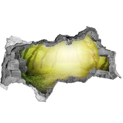 Fotomural autoadhesivo efecto agujero 3d Bosque verde bajo los rayos del sol