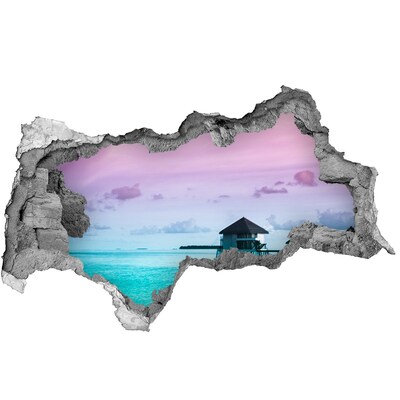 Pegatina decorativa agujero en la pared 3d Un oasis tropical junto al agua