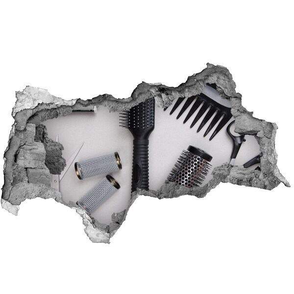 Vinilo efecto 3d pared rota irregular Accesorios de peluquería en un agujero en la pared