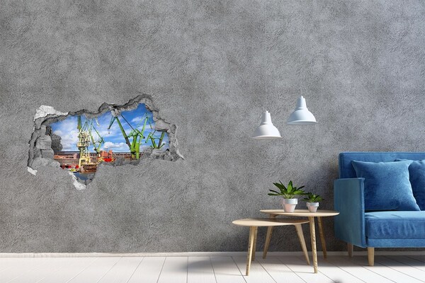 Vinilo efecto 3d pared rota irregular Puerto industrial en acción