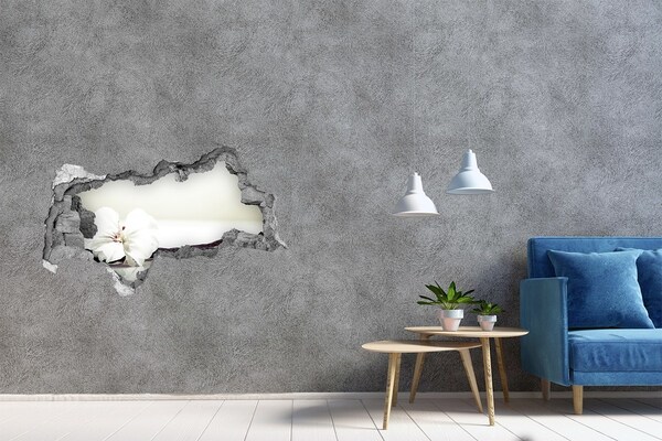 Vinilo efecto 3d pared rota irregular Vista floral a través de la pared.