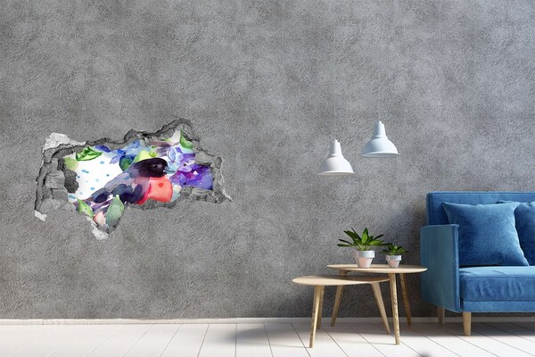 Vinilo efecto 3d pared rota irregular Un pájaro en una composición colorida.