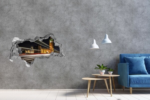 Pegatina decorativa agujero en la pared 3d Monumentos de Londres por la noche
