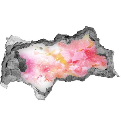 Fotomural autoadhesivo efecto agujero 3d Un paisaje floral detrás de un agujero en la pared.