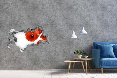 Fotomural autoadhesivo efecto agujero 3d Flores de amapola en un agujero en la pared