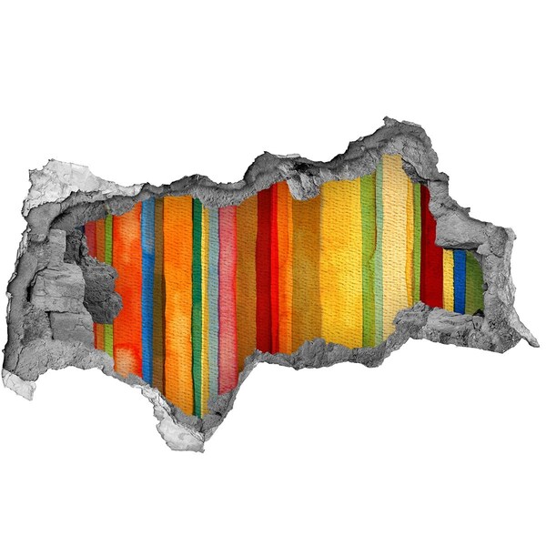 Fotomural autoadhesivo efecto agujero 3d Rayas de colores en una pared dañada