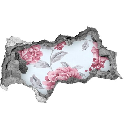 Vinilo efecto 3d pared rota irregular Motivo floral sobre fondo de hormigón.