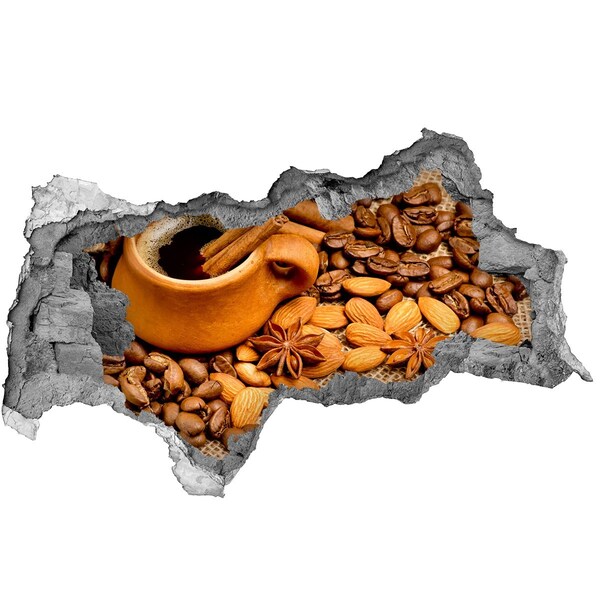 Vinilo efecto 3d pared rota irregular Un festín de café en un agujero en la pared