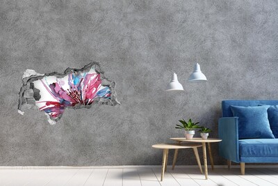Fotomural autoadhesivo efecto agujero 3d Una flor en una pared en ruinas