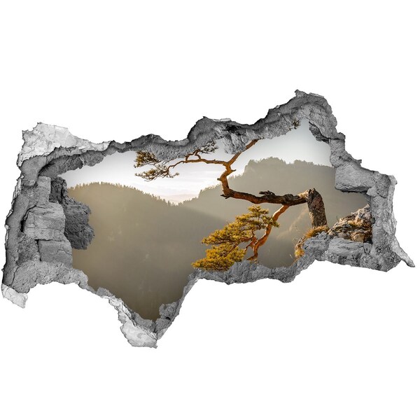 Pegatina decorativa agujero en la pared 3d Paisaje de montaña con un árbol
