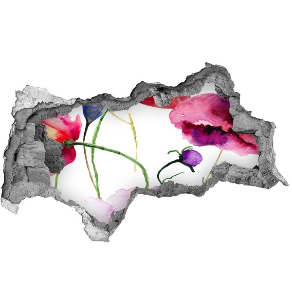 Pegatina decorativa agujero en la pared 3d Paisaje de flores a través de un agujero en la pared.