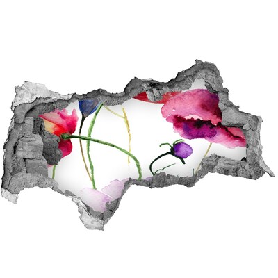 Pegatina decorativa agujero en la pared 3d Paisaje de flores a través de un agujero en la pared.